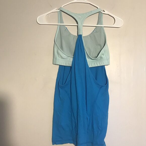 Lululelmon Racerback Tank Top Shelf Bra Blue Green practice freely no limits s 4 - Picture 2 of 4